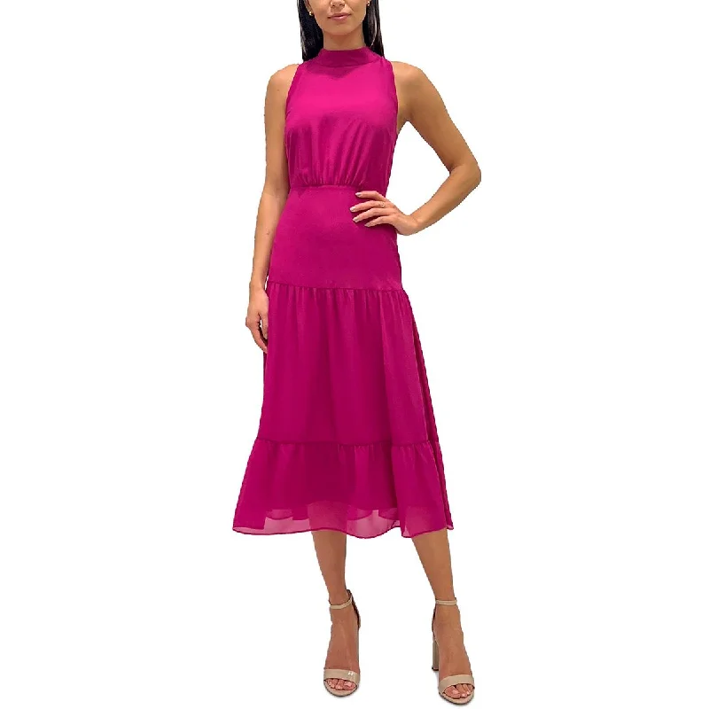 Sam Edelman Womens Tiered Hem Mock Neck Midi Dress