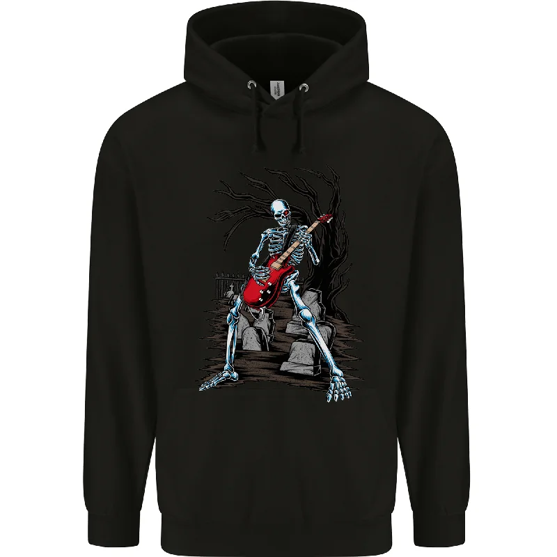 Clearance Sale Graveyard Rock Guitar Skull Heavy Metal Mens 80% Cotton Hoodie