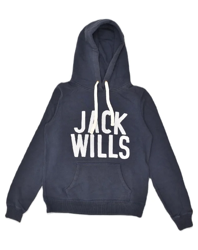 Special Price JACK WILLS Womens Graphic Hoodie Jumper UK 12 Medium  Navy Blue Cotton