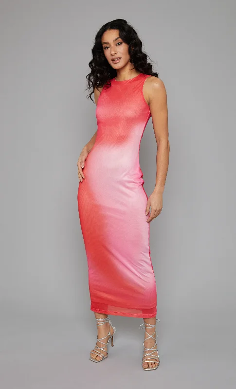 Exclusive Access Pink Blur Mesh Maxi Dress