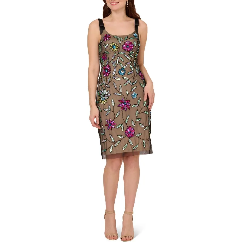 Adrianna Papell Womens Sequined Floral Cocktail And Party Dress