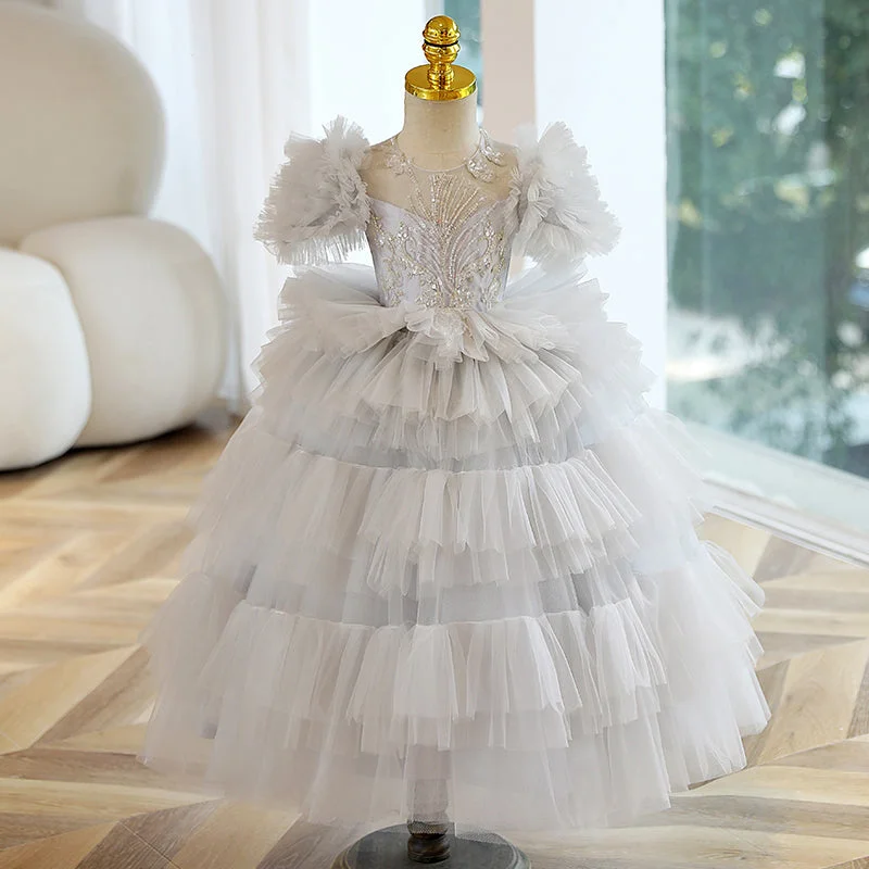 Price Smash Girl First Communion Dress Children Princess Summer Gray Fluffy Cake Party Dress Price Smash Girl First Communion Dress Children Princess Summer Gray Fluffy Cake Party Dress