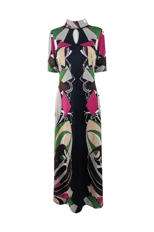 Instant Discount Travona Vintage Italian Colourful Print Maxi Dress, 1970s