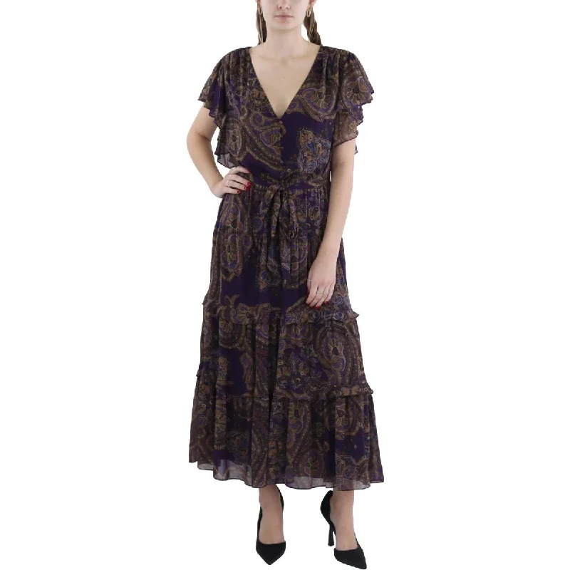 Lauren Ralph Lauren Womens Paisley Tea Length Midi Dress