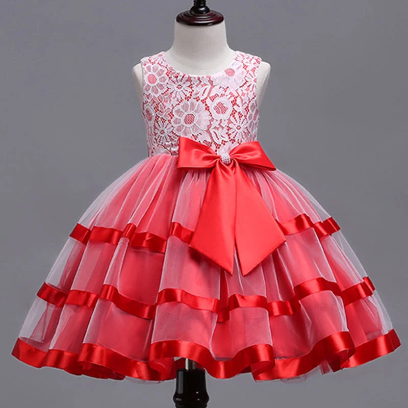 Final Sale Toddler Ball Gowns Girl Summer Birthday Party Dress Floral Lace Sleeveless Puffy Pageant Dress