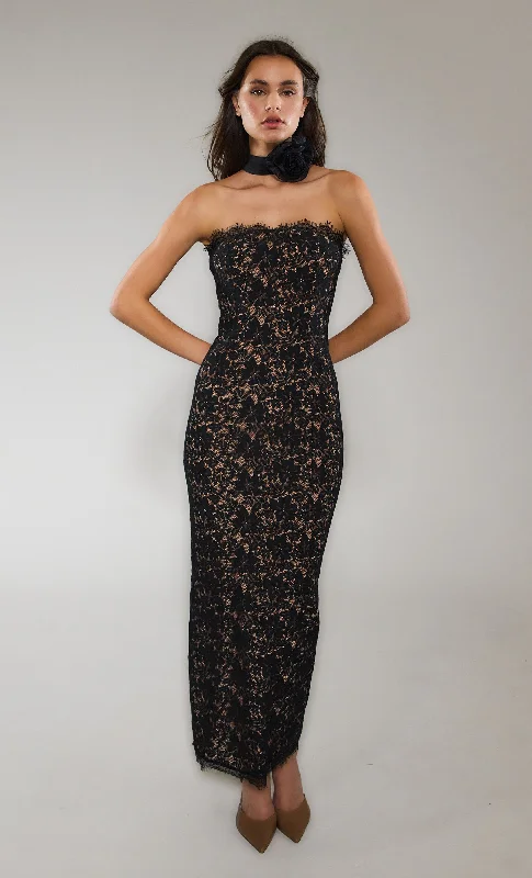 Limited Edition Black Lace Corsage Maxi Dress
