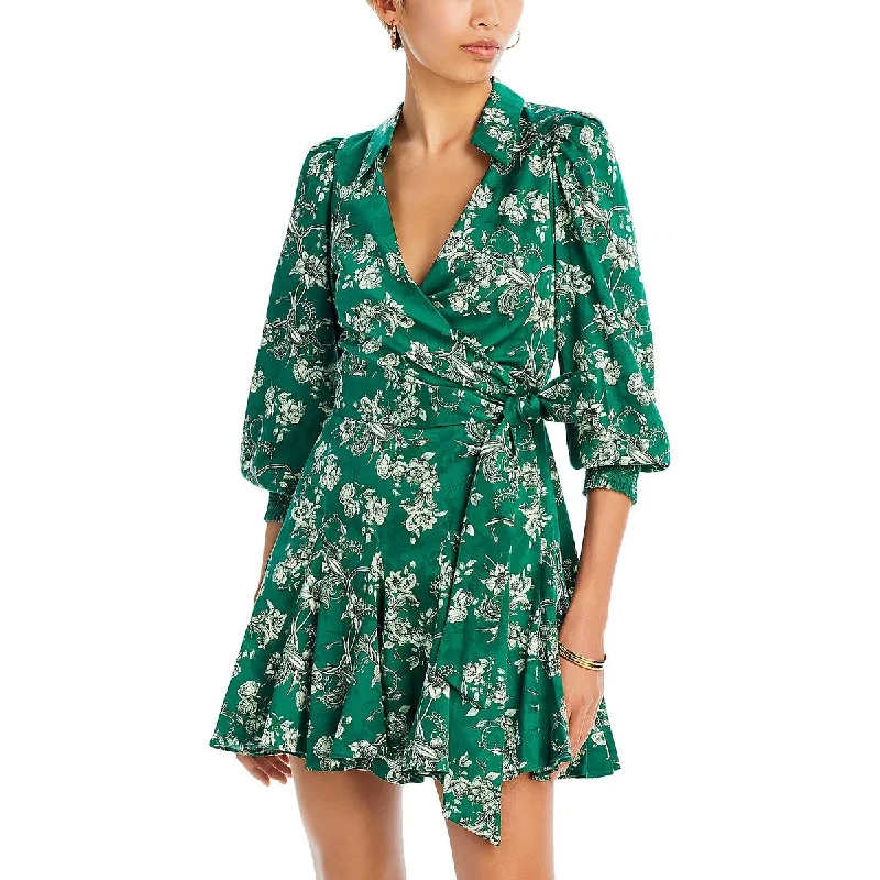 Alice and Olivia Womens Alisa Floral Print Long Sleeve Wrap Dress