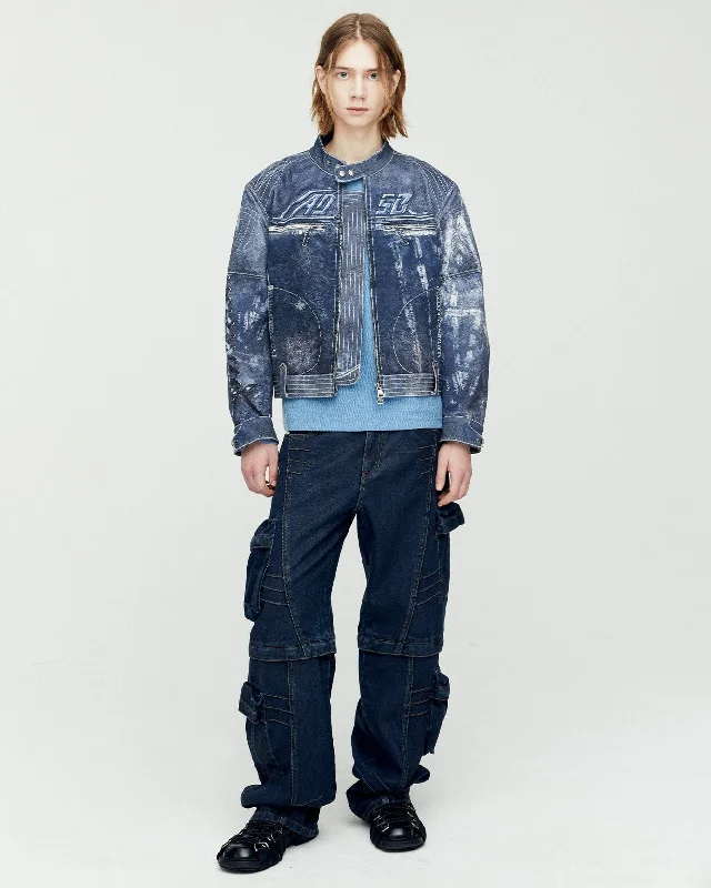 Bargain Bin UNISEX ZEN TROMPE L`OEIL RIDER JACKET awa650u(NAVY)