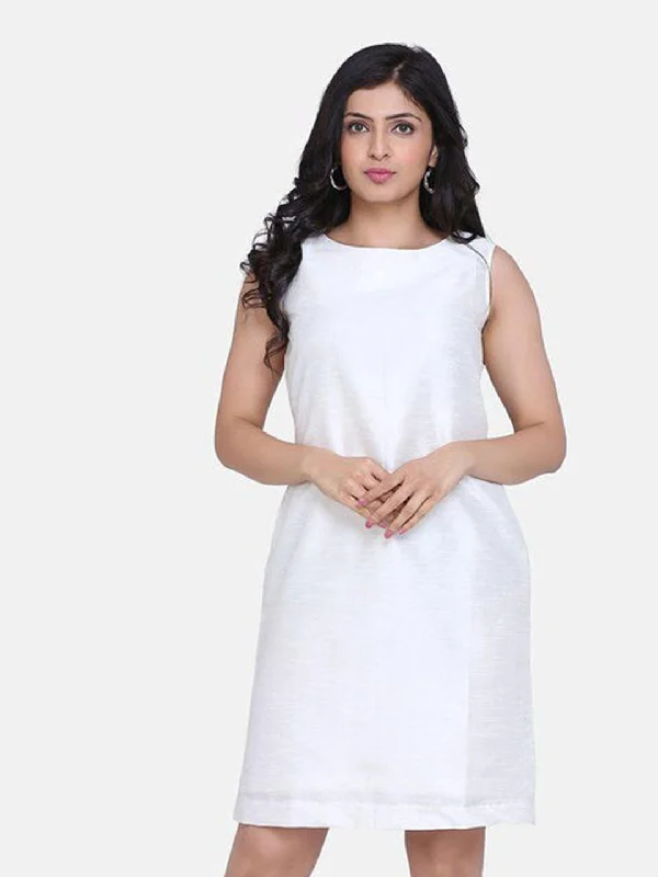 Year-End Clearance Dupioni Party Sheath Dress - Creamy White