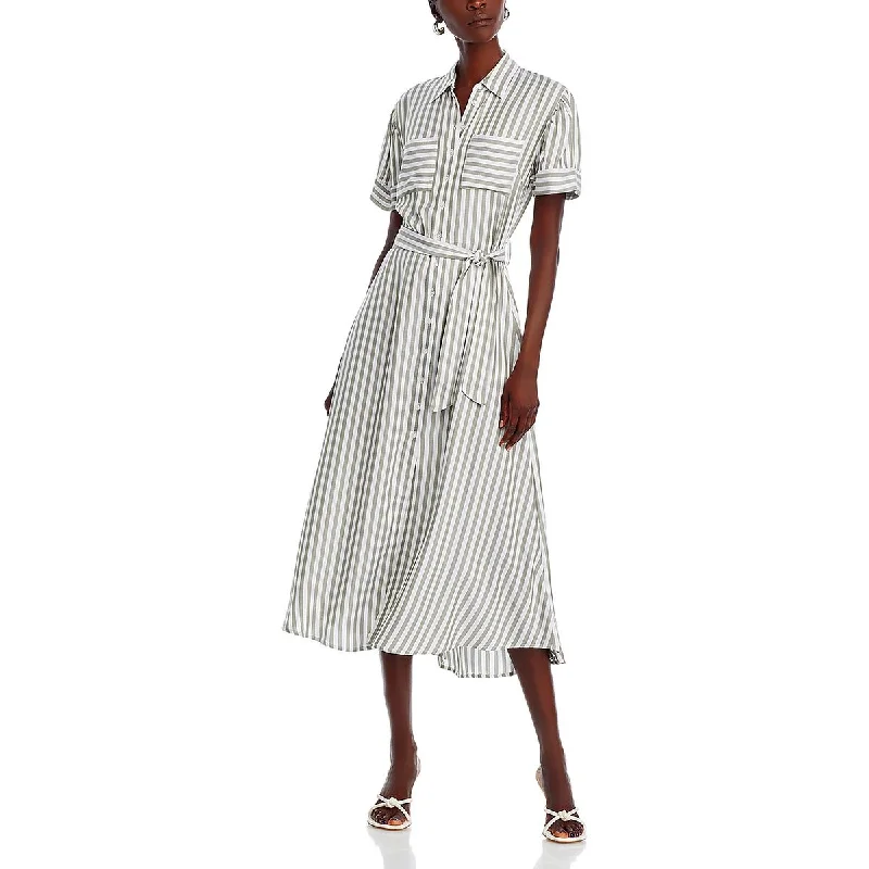 T Tahari Womens Striped Collar Shirtdress