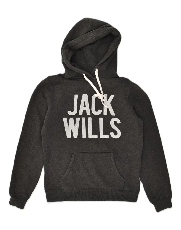 Members Only JACK WILLS Womens Oversized Graphic Hoodie Jumper UK 10 Small  Grey Cotton