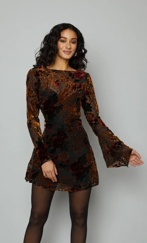 Low Prices Brown Burnout Shift Mini Dress