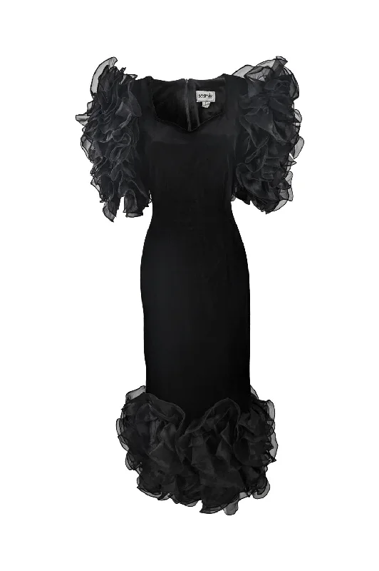 Warehouse Sale Scarvin Vintage Flamboyant Ruffled Organza & Velour Evening Dress, 1980s