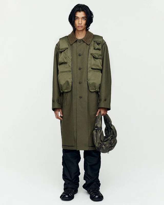Special Buy UNISEX VEST LAYERED INSIDE-OUT COAT awa642u(KHAKI)
