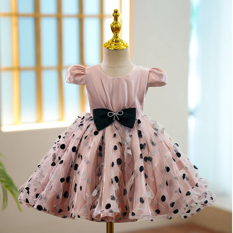 Steals and Deals Toddler Prom Dress Girl Birthday Party Bowknot Polka Dot Fluffy Dress