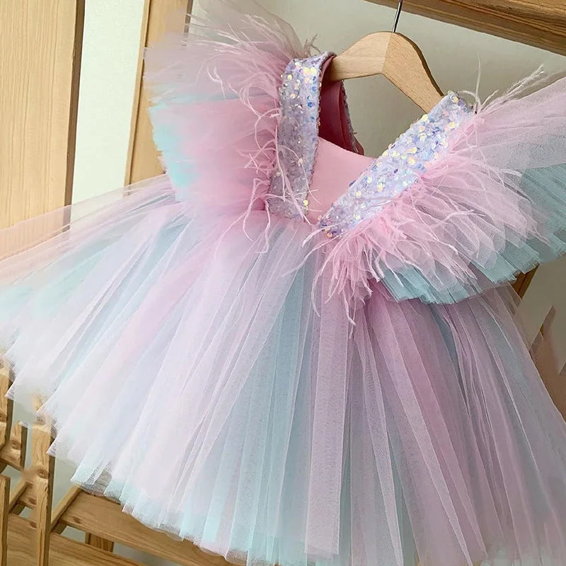 Value Deals Baby Girl Pageant Princess Dress Toddler Gorgeous Lace Sleeveless Rainbow Dress Little Girl Party Dresses