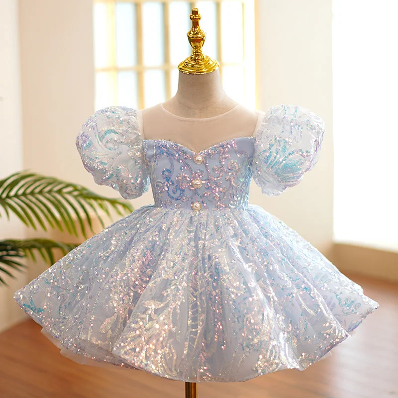 The Best Prices Baby Girl Birthday Party Dress Blue Sequin Bubble Princess Dress