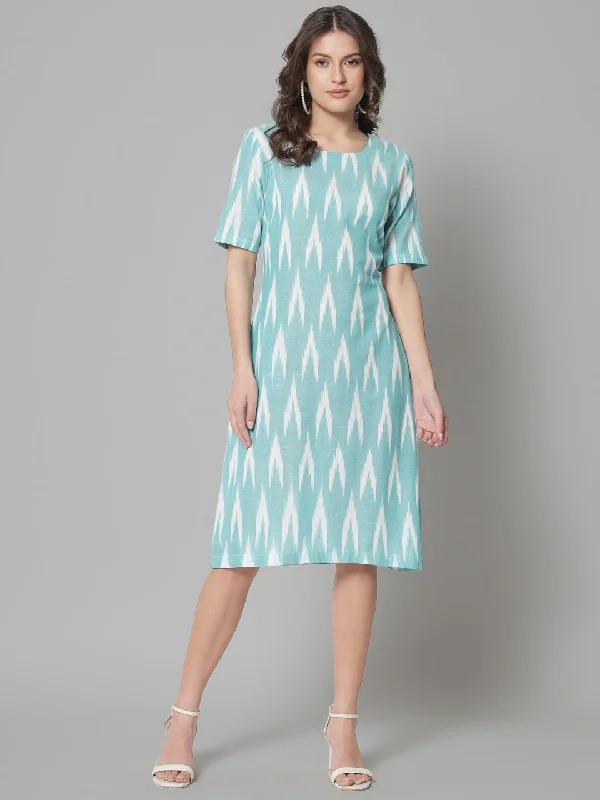 Massive Deals Ikat print cotton dress- Green