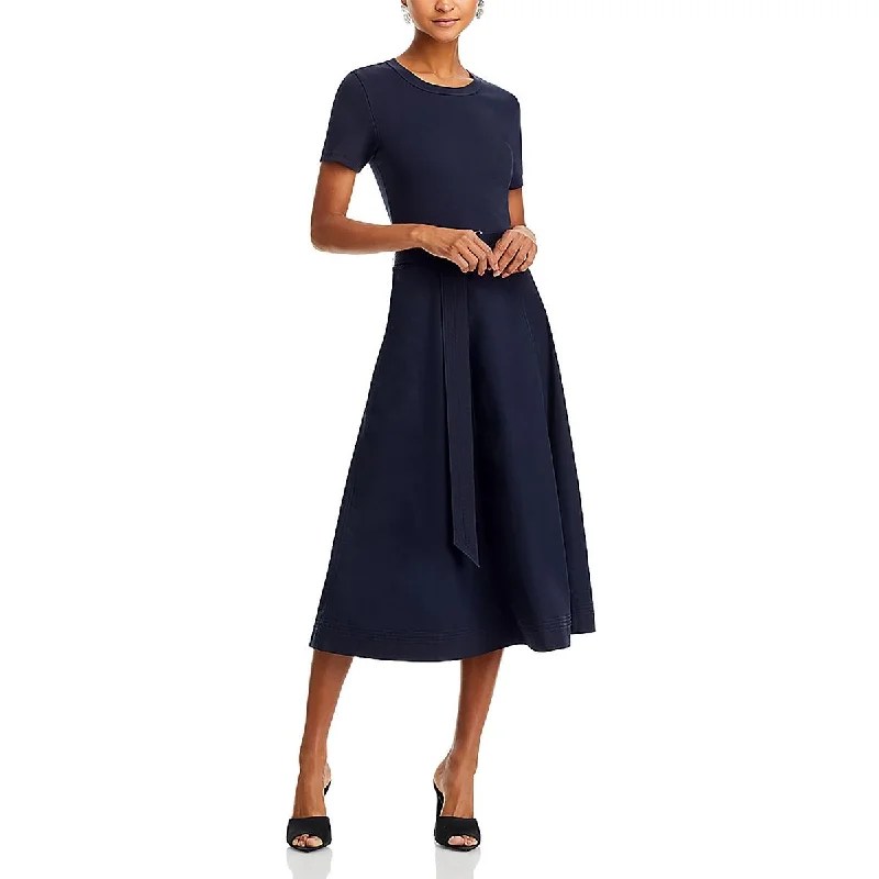 Deal Zone Veronica Beard Womens Mixed Media Short Sleeve Midi Dress