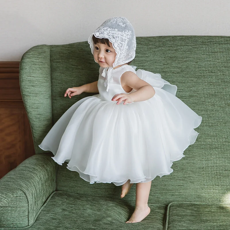 Today’s Deal Baby Girl Dress Toddler Baptism Princess Round Neck Sleeveless Christening Dress