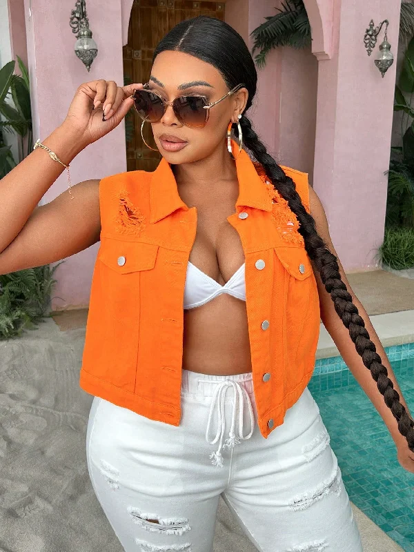 Epic Deals Women's Plus Size Orange Denim Vest