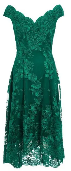 Massive Deals Green Embroidered High Low Dress