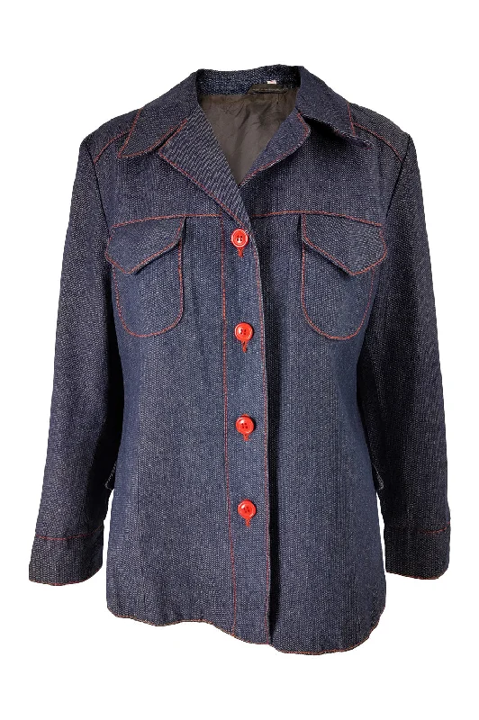 Deal of the Day Vintage 70s Western Denim Jacket with Red Buttons, 1970s