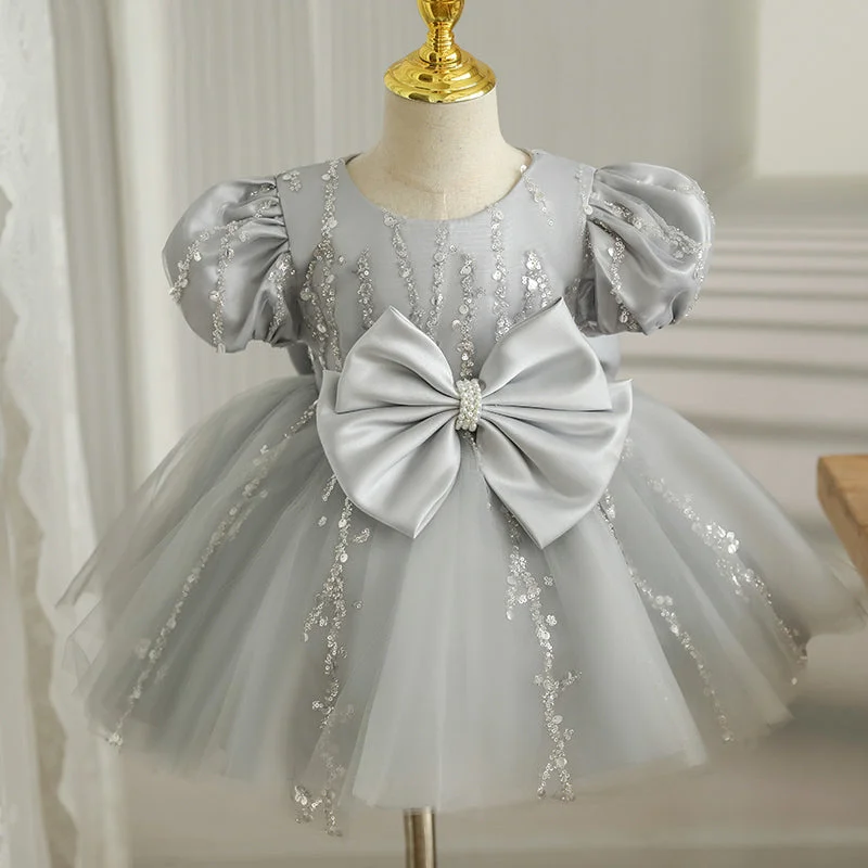 Deal Dash Baby Girl Flower Dress Girl Formal Princess  Birthday Sequin Puff Sleeves Dress