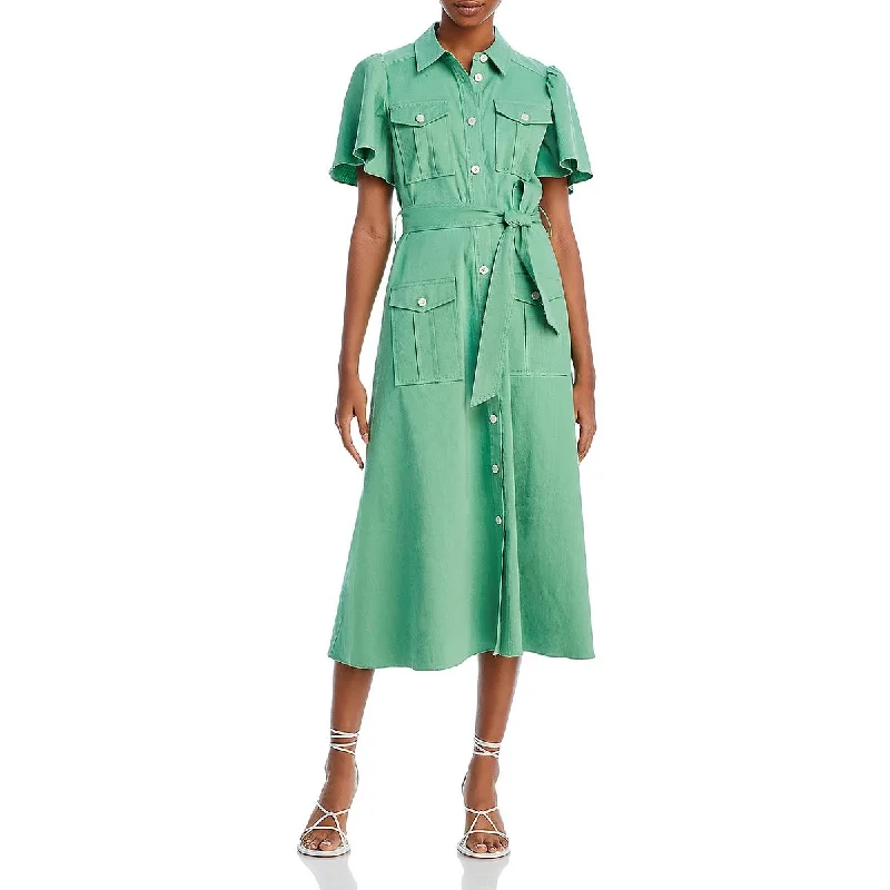 Derek Lam 10 Crosby Womens Judy Utility Linen Pocket Shirtdress