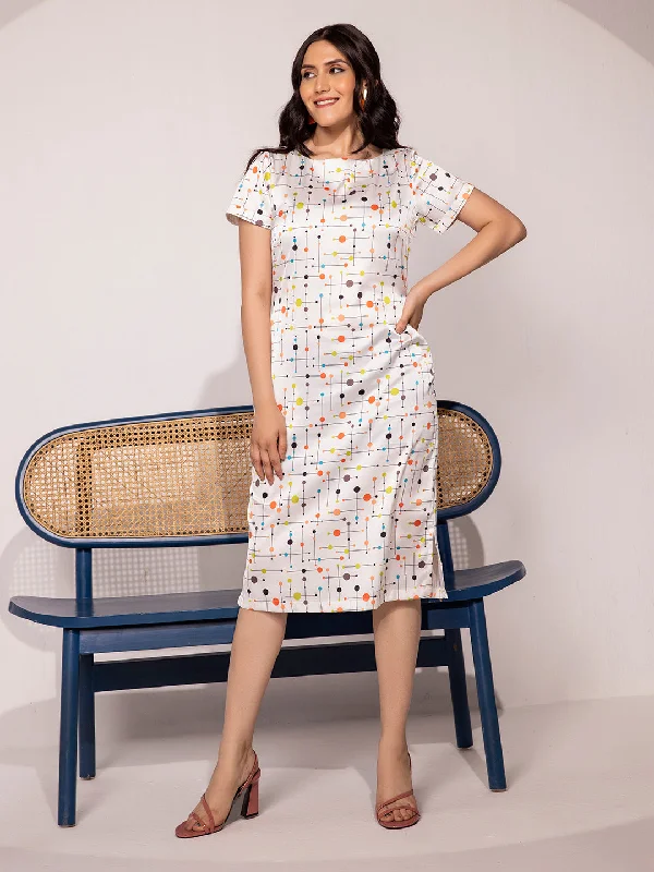 Sneak Peek Sale Printed Sheath Dress- White