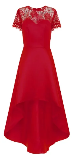 Blowout Sale Lace Red Dip Hem Dress
