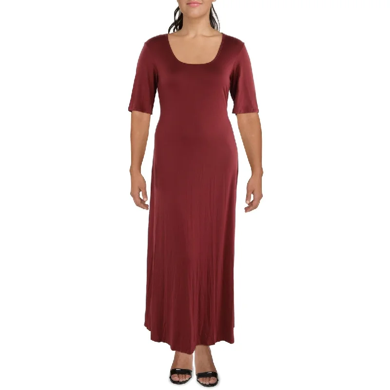 24seven Comfort Apparel Womens Plus Full Length Short Sleeve Maxi Dress