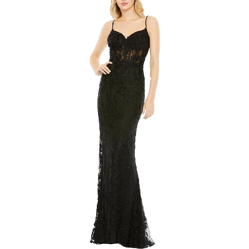 Mac Duggal Womens Lace Corset Evening Dress