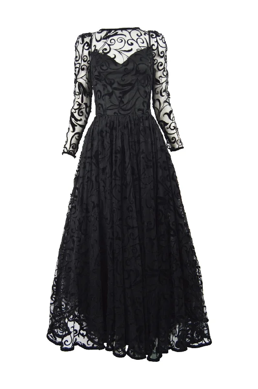 Instant Discount Vintage Black Tulle & Velvet Evening Gown, Fall 1993