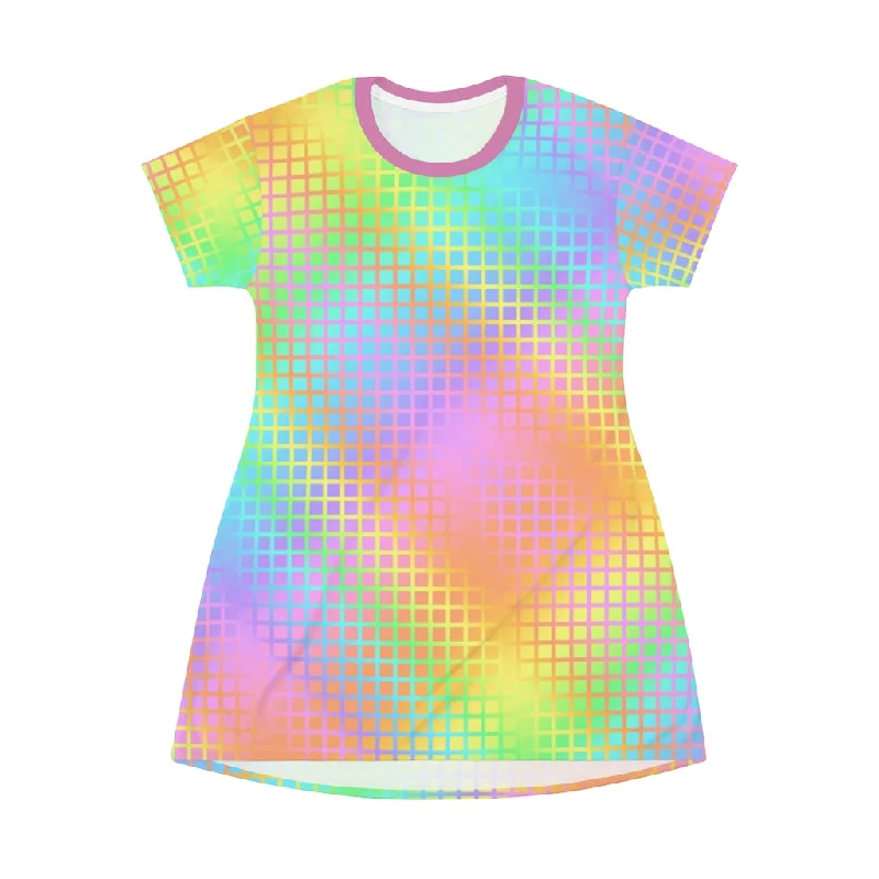 Rainbow Grid T-Shirt Dress