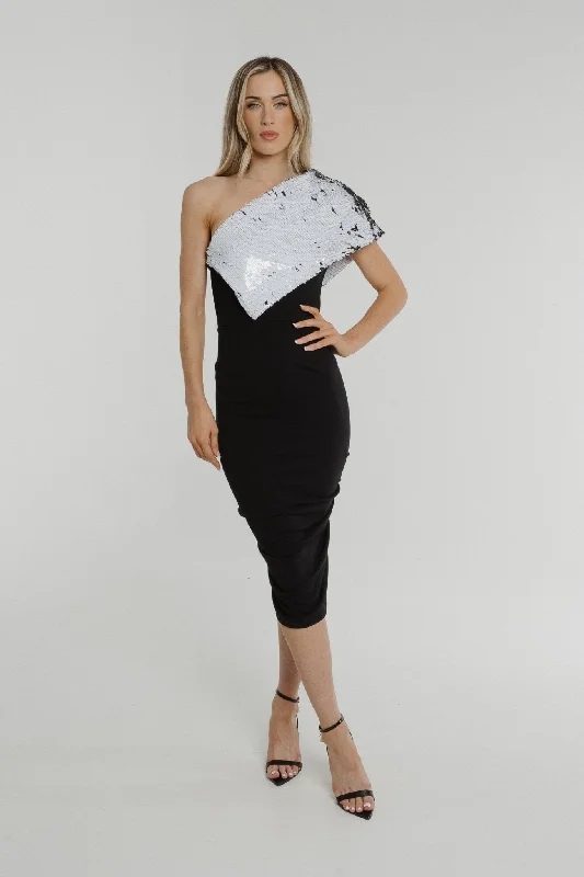 Exclusive Savings Alexandra One Shoulder Sequin Dress In Monochrome