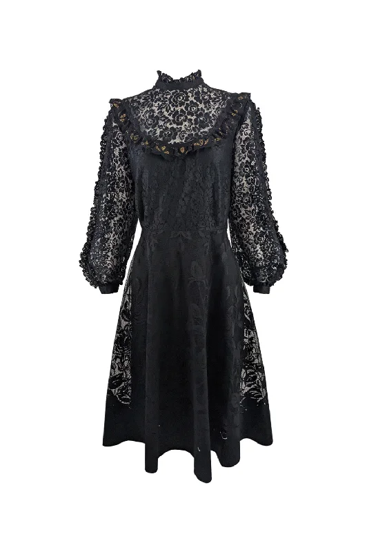 Don't Wait Vintage Black & Gold Lace Victorian Evening Dress, 1980s