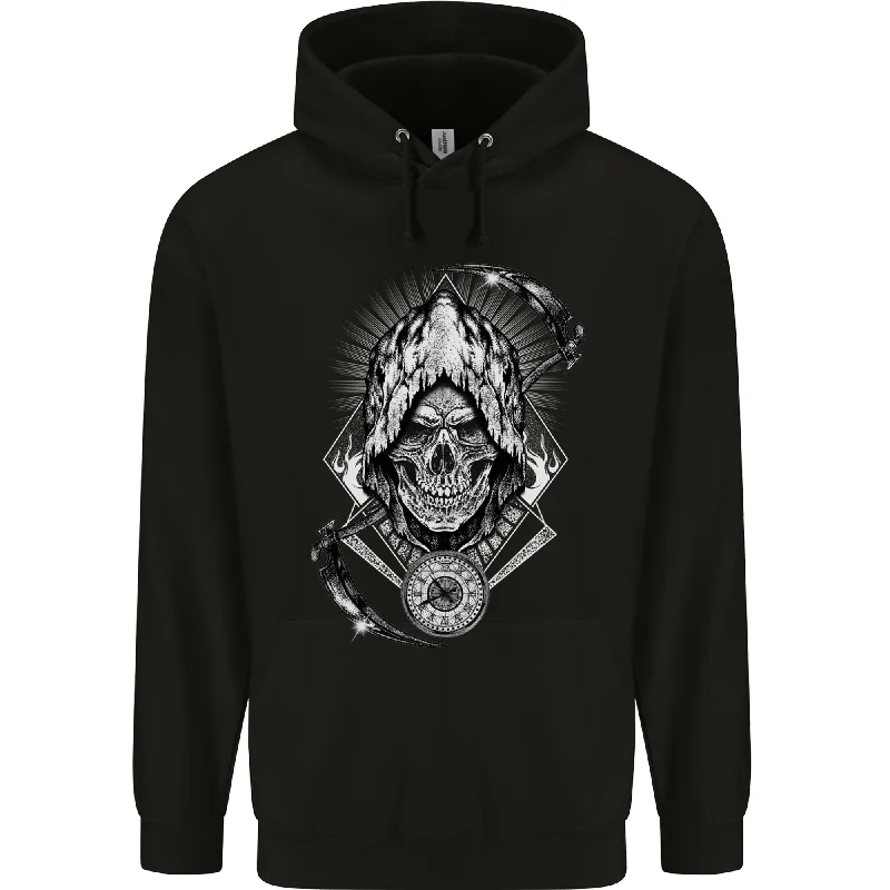 Customer Appreciation Sale Grim Reaper Time Biker Skull Rock Music Mens 80% Cotton Hoodie