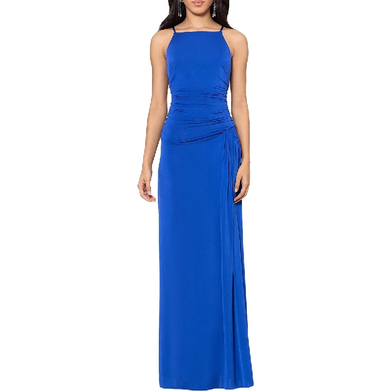 B&A by Betsy and Adam Womens Petites Ruched Long Evening Dress