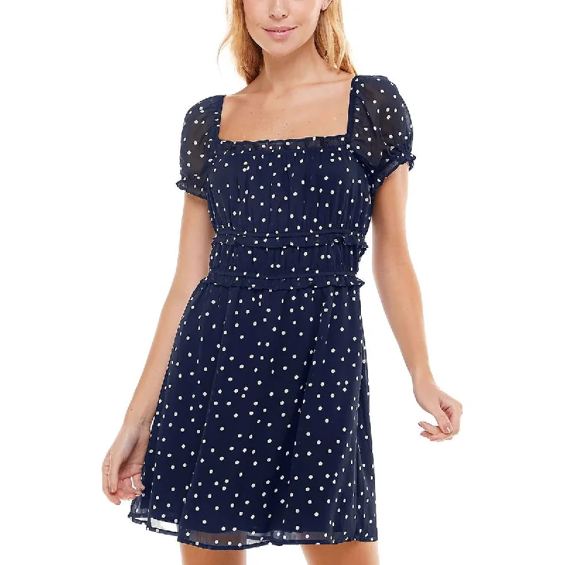 Trixxi Womens Juniors Chiffon Polka Dot Shift Dress