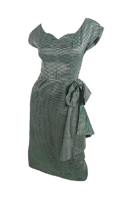 Huge Discounts Richard Grossmark Vintage 50s Green Lamé Striped Evening Dress, 1950s Huge Discounts Richard Grossmark Vintage 50s Green Lamé Striped Evening Dress, 1950s