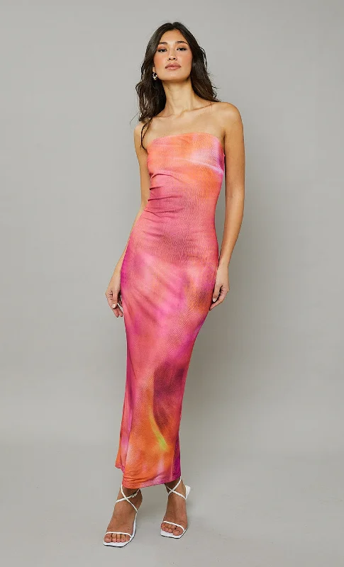 Buy More, Save More Pink Multi Mesh Bandeau Maxi Dress