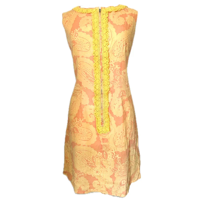 While Supplies Last Orange paisley vintage 1960s psychedelic zip front shift dress