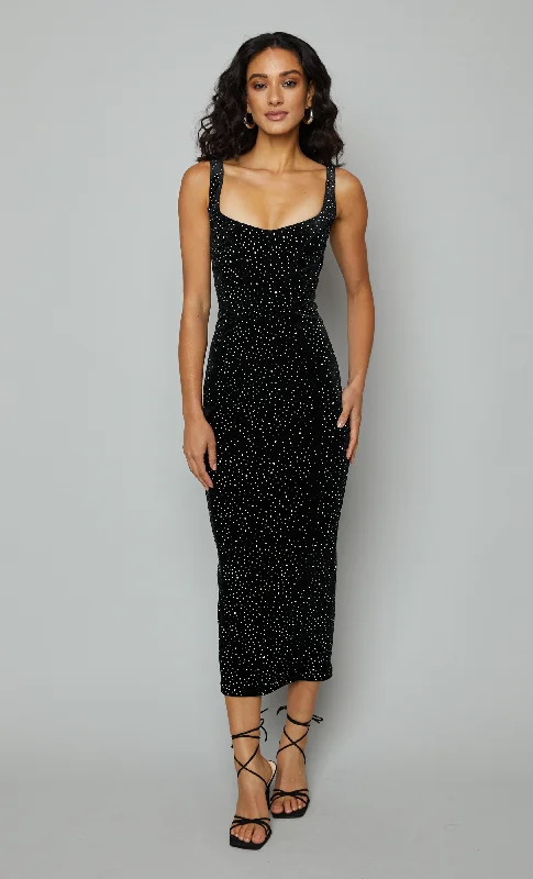 Major Savings Black Velvet Diamante Midaxi Dress