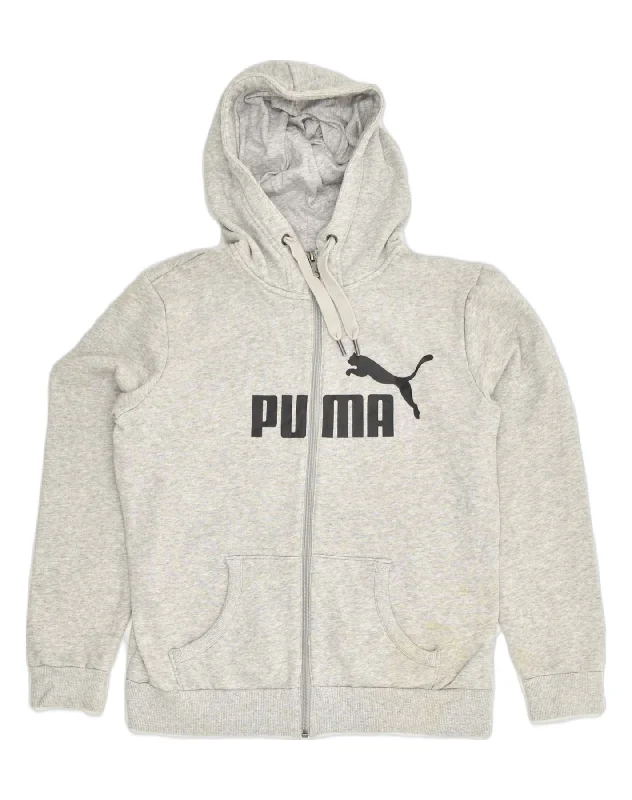 Deal Zone PUMA Womens Graphic Zip Hoodie Sweater UK 16 Large Grey Cotton