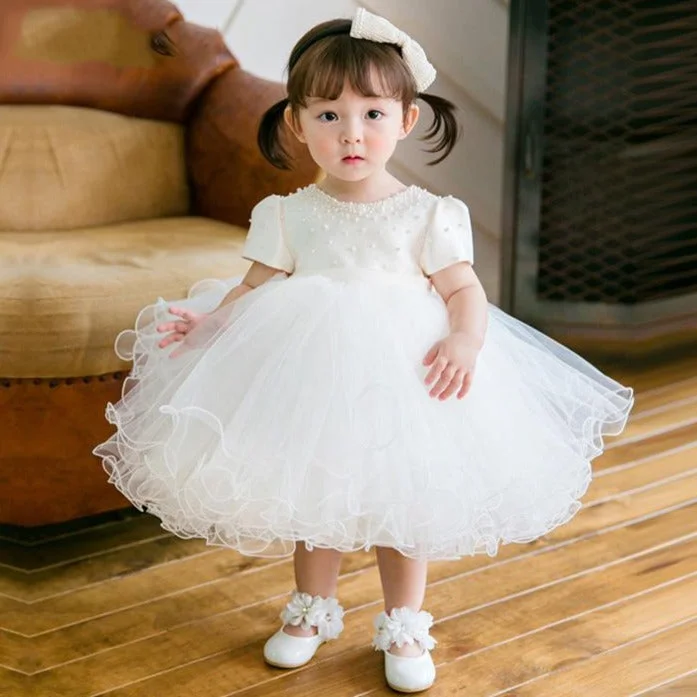 New Deals Flower Girl Dresses Baby Girl Summer White Puffy Formal Princess Dresses