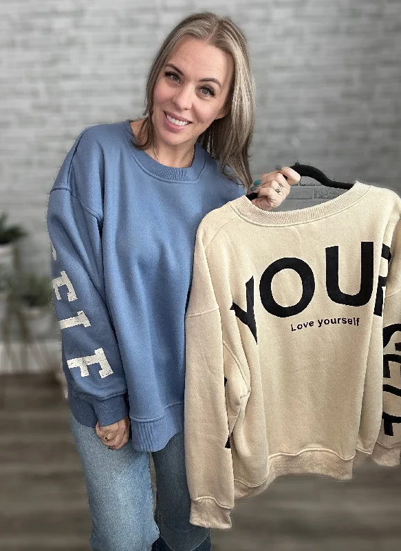 2 Colors - Be Yourself - Love Yourself Graphic Oversized Sweatshirt - Jade by Jane