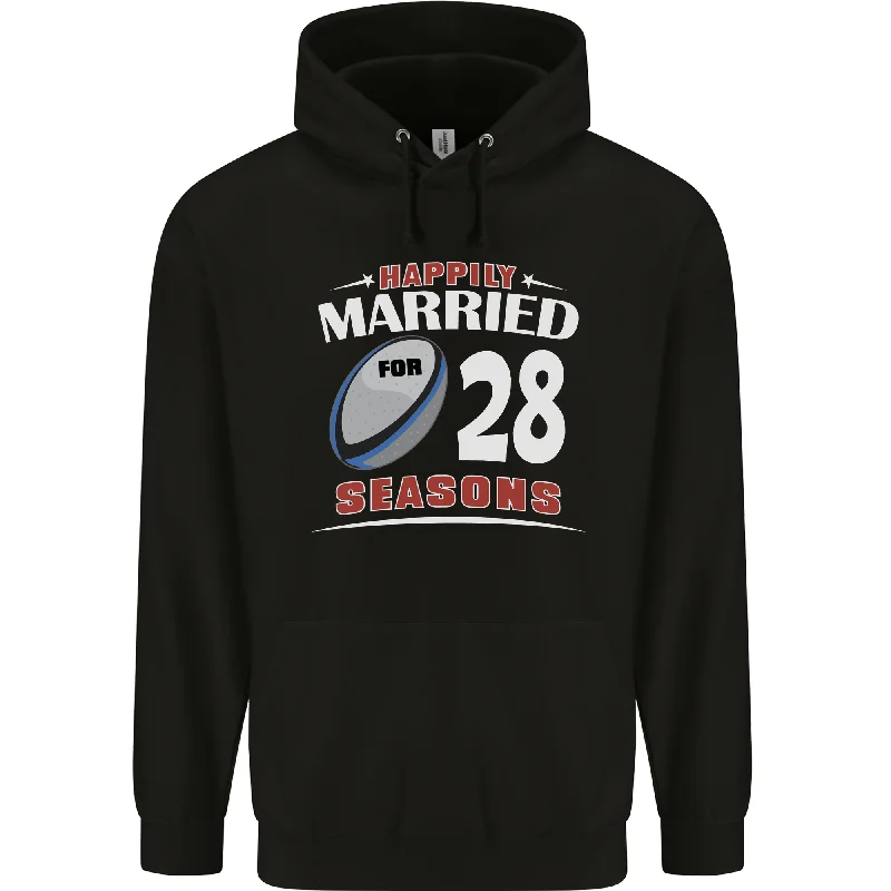 Discount Deals 28 Year Wedding Anniversary 28th Rugby Mens 80% Cotton Hoodie