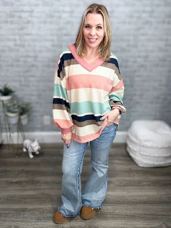 Brushed Super Soft Muted Colors Striped Top from Jade by Jane