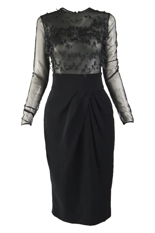 Clearance Sale Vintage Womens Sheer Black Organza Dress, 1990s